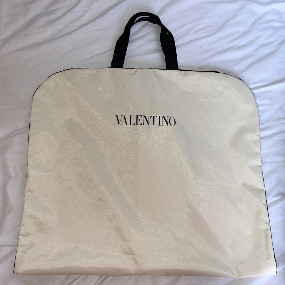 Valentino Designer Garment Bag – 23” x 40” – Cream with Black Trim & Handles